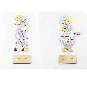 2PCS Easter Bunny Gnome Decorative Signs, Wooden Letter Signs Easter Eggs Rabit
